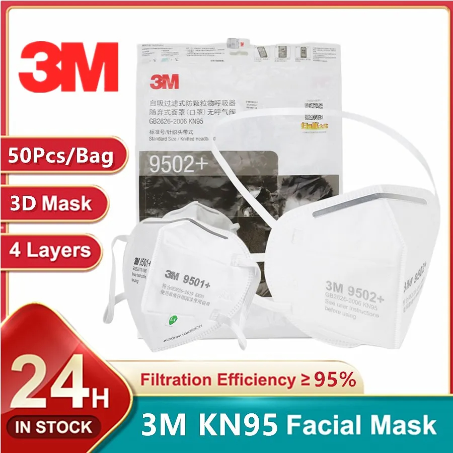 3M Mask 9502+ - 50 Stks/zak 3M Kn95 Gezichtsmasker 9501