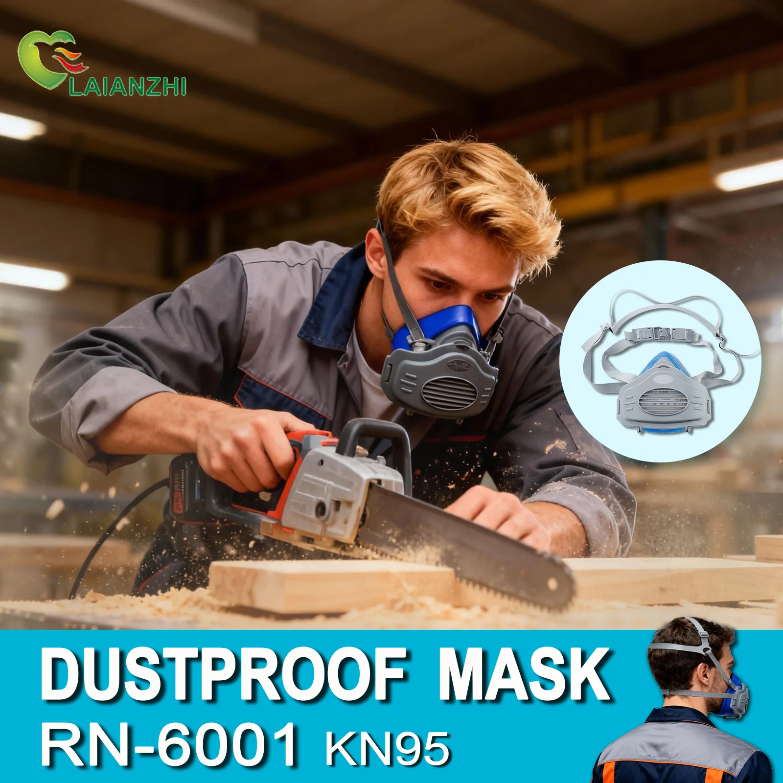 Dust Mask Construction - LAIANZHI Stofdicht siliconenmasker, filterkatoen, anti-zaagseldeeltjes, anti-bouwstof,